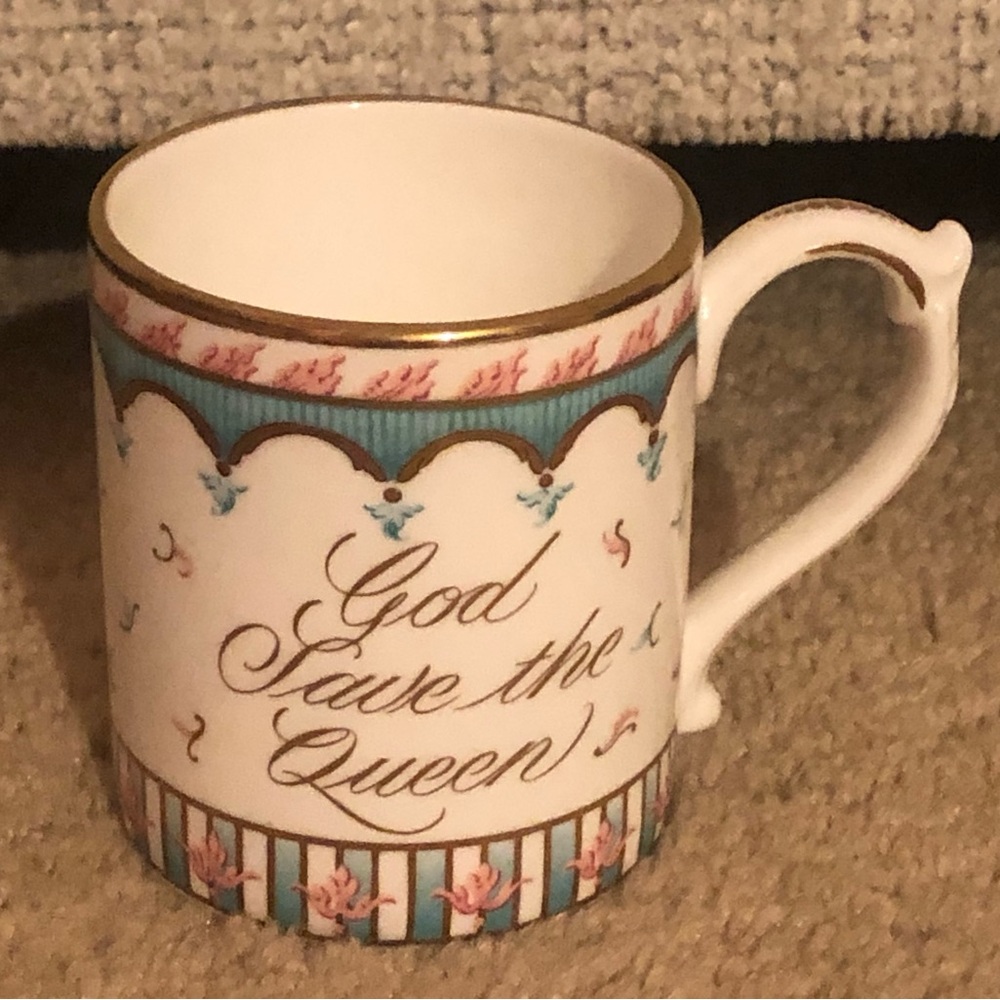 God Save the Queen 80th Birthday Mug 2006- White and Turquoise